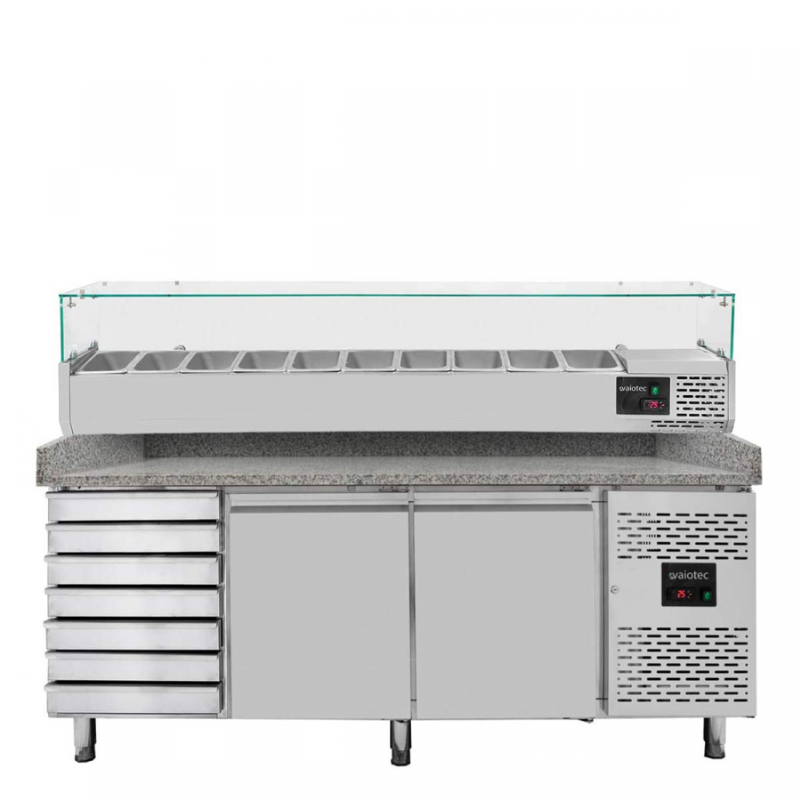 Pizzakühltisch Easyline 800 2-türig 7 Schubladen grau inkl. Kühlaufsatz GN1/4 - Gastrohot