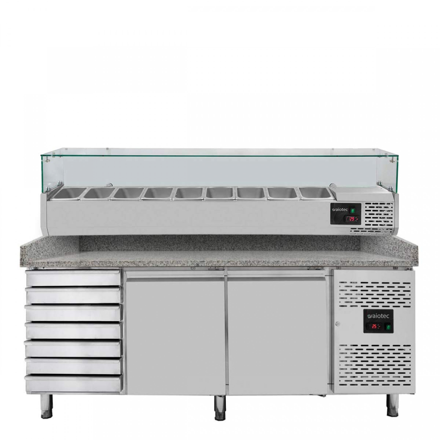 Pizzakühltisch Easyline 800 2-türig 7 Schubladen grau inkl. Kühlaufsatz GN1/3 - Gastrohot