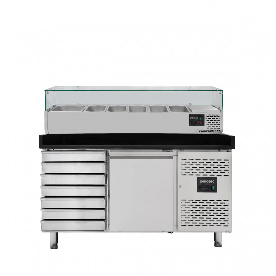 Pizzakühltisch Easyline 800 1-türig 7 Schubladen Schwarz GN1/3 Kühlaufsatz - Gastrohot