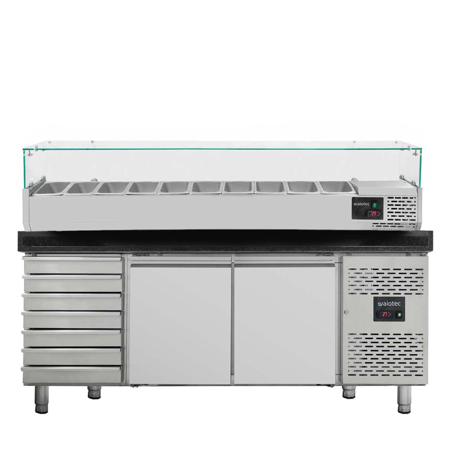 Pizzakoelwerkbank Easyline 800 2-deurs 7 laden zwart incl. koelopzet GN1/4