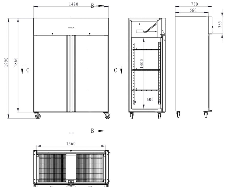 Kühlschrank 2 Türen 1200 l Edelstahl LED Automatik Abtauung