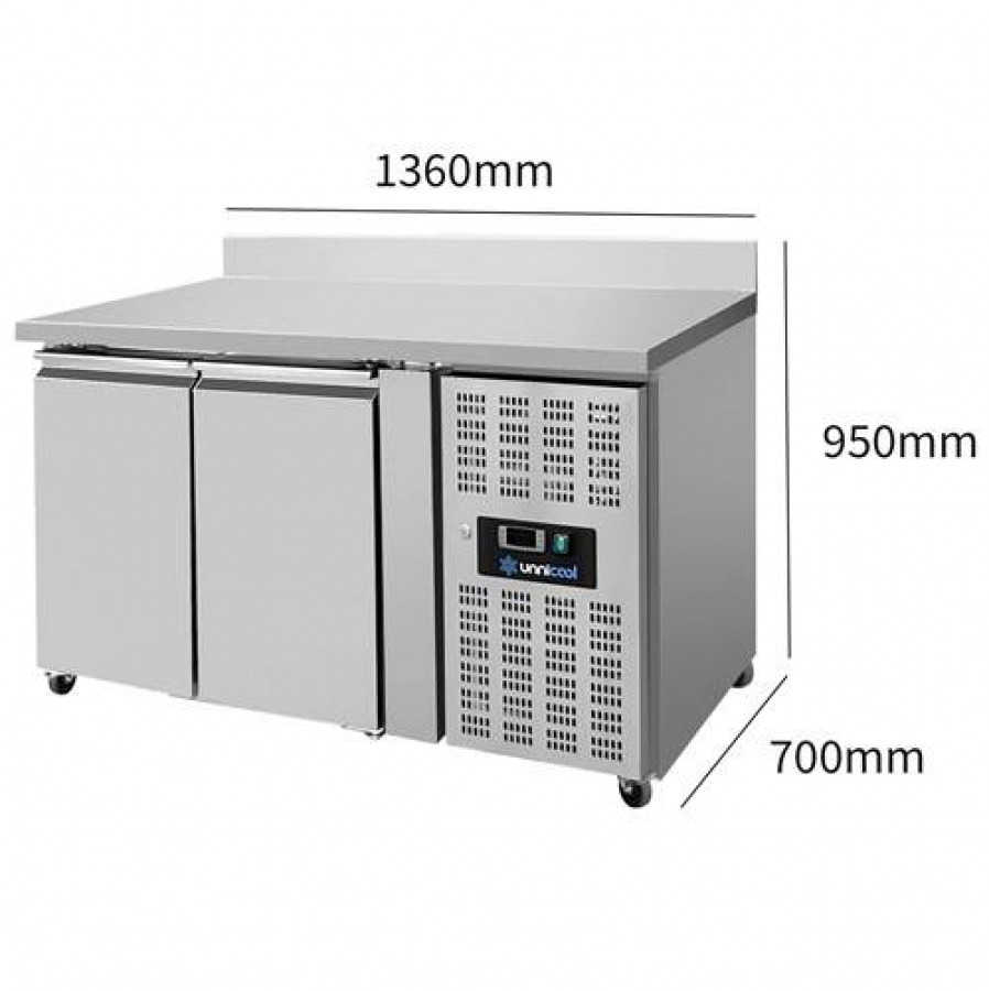 Kühltisch 2 Türen 1360x700x850mm Edelstahl Umluftkühlung R290
