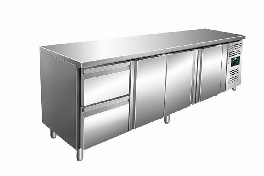 Kühltisch, 3 Türen, 2 Schubladen, 2230x700x890-950 Kühltisch, 3 Türen, 2 Schubladen, 2230x700x890-950