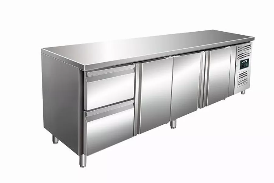 Kühltisch, 3 Türen, 2 Schubladen, 2230x700x890-950 Kühltisch, 3 Türen, 2 Schubladen, 2230x700x890-950