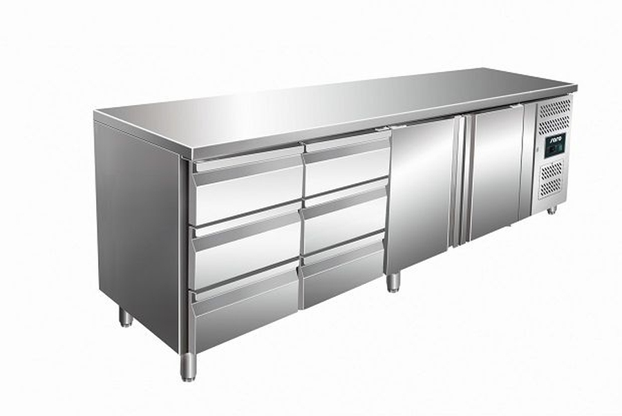 Kühltisch, 2 Türen, 6 Schubladen, 2230x700x890 Kühltisch, 2 Türen, 6 Schubladen, 2230x700x890