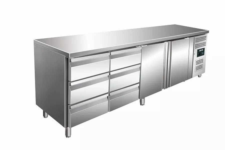 Kühltisch, 2 Türen, 6 Schubladen, 2230x700x890 Kühltisch, 2 Türen, 6 Schubladen, 2230x700x890
