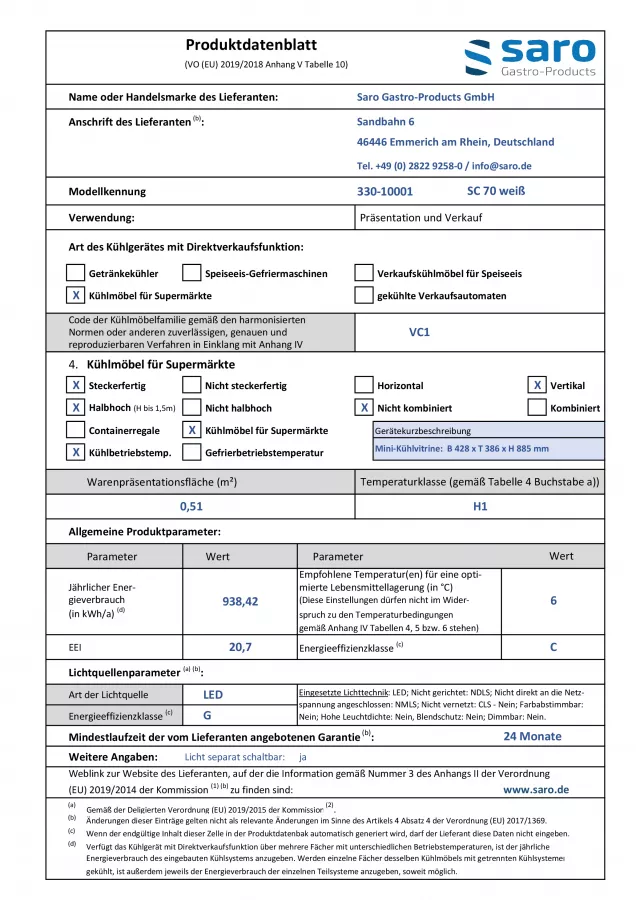 Mini-Umluftkühlvitrine 68 L weiß | B 428 x L 386 x H 810 mm