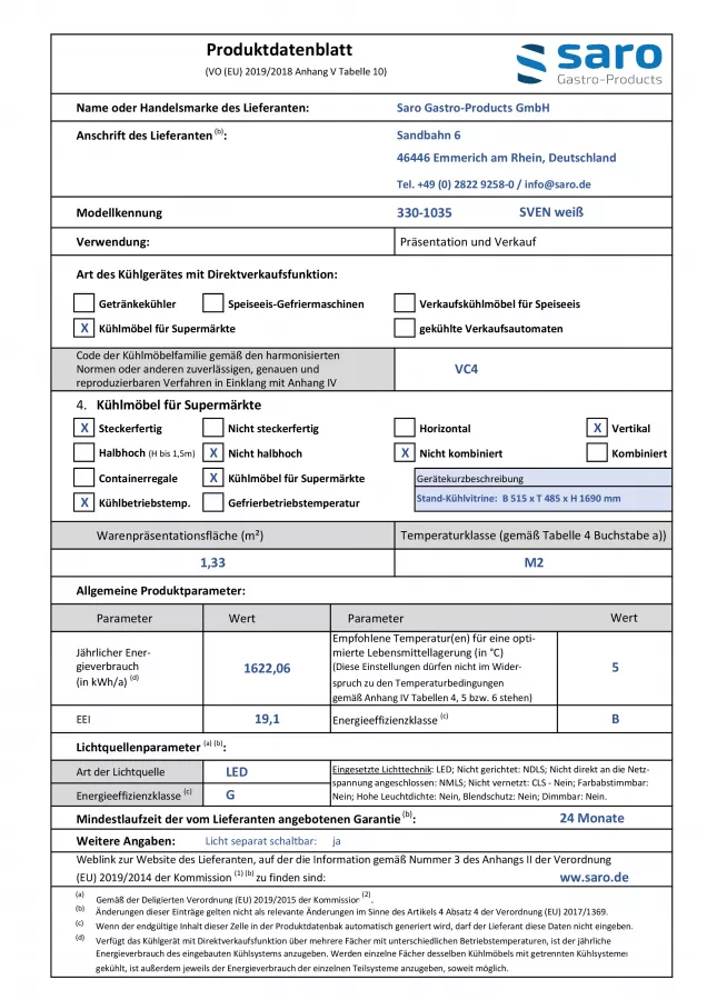 Kühlvitrine 235 Liter weiß | B 515 x L 485 x H 1689 mm