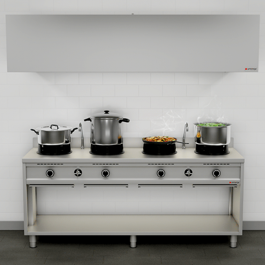 Gas-Wokherd 4 Kochzonen 4×15 kW Edelstahl für Erdgas/Propan