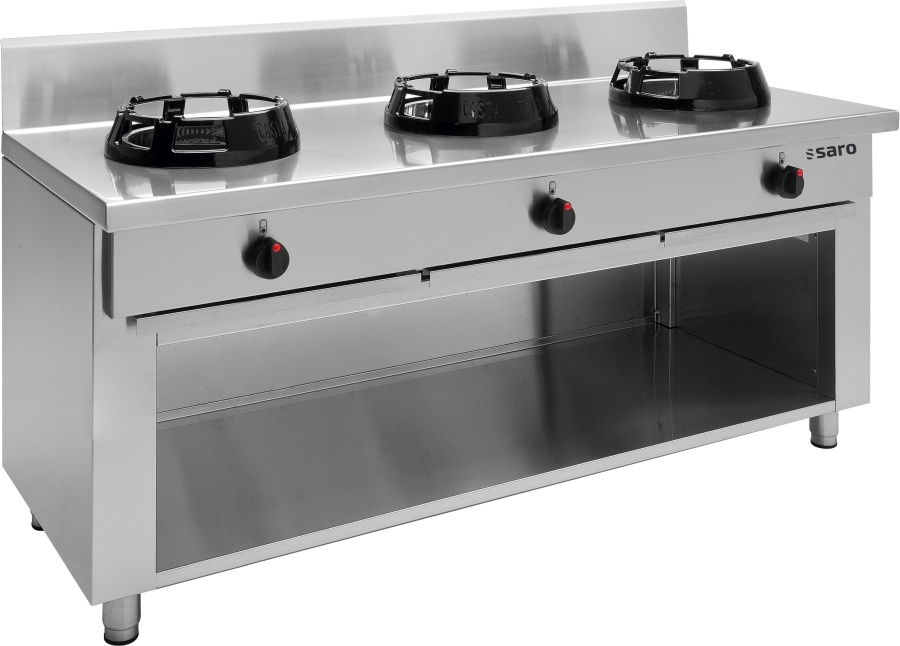 Wok-gasfornuis met open onderbouw | 3 gasbranders 3 x 21 kW
