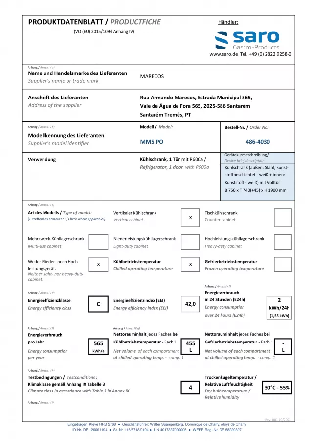 Kühlschrank - weiß, Modell MM5 PO