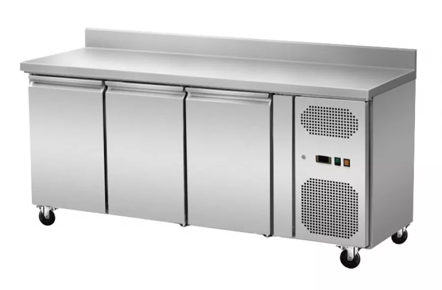 Umluft Kühlstisch 3 Türen mit Aufkantung 2 bis 8°C - Profi Kühltisch für die Gastronomie Umluft Kühlstisch 3 Türen mit Aufkantung 2 bis 8°C - Profi Kühltisch für die Gastronomie