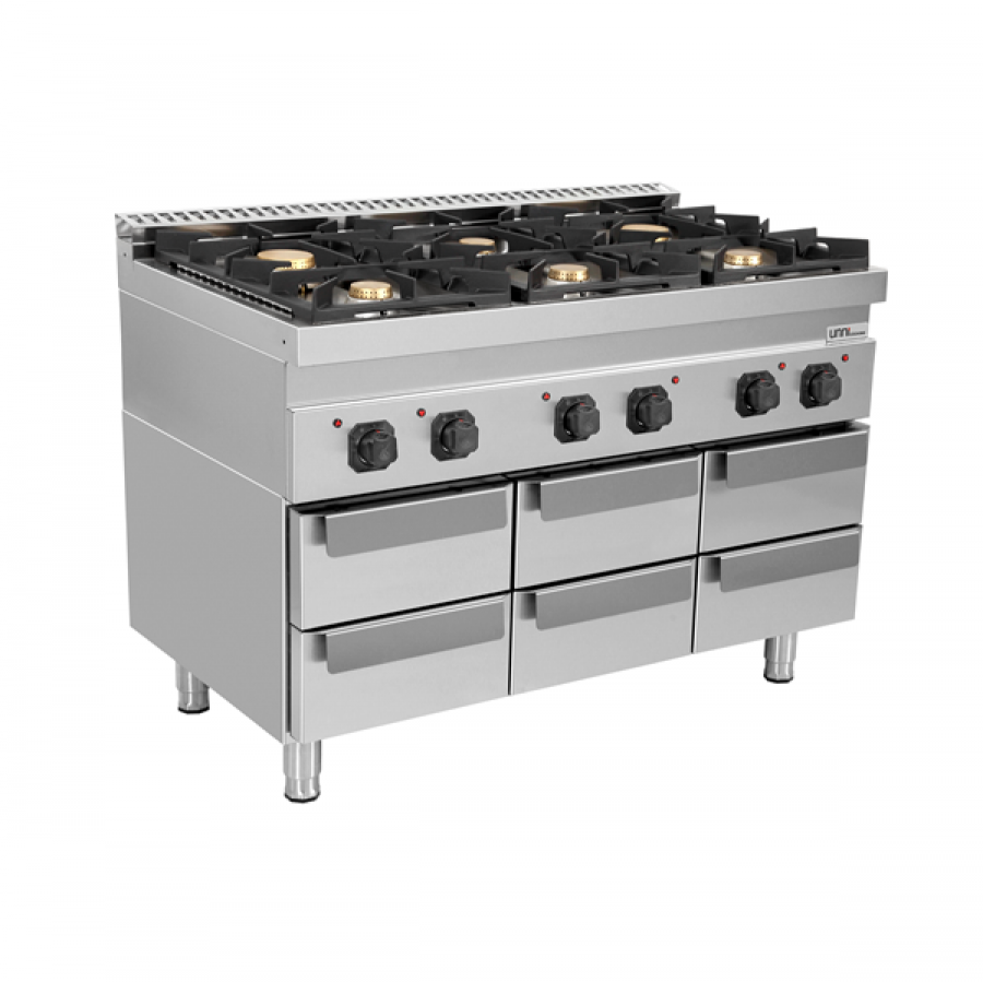 Unterbau 1200mm 6 Schubladen Neutral 700 für UnniCooking Geräte