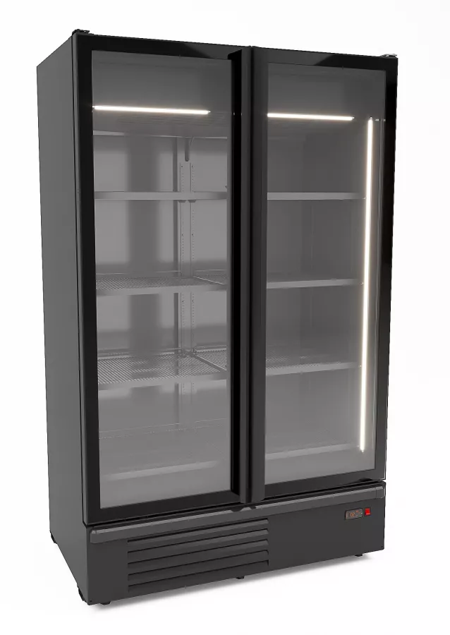 Glastürkühlschrank 2-türig – 1200 l – schwarz, LED, Umluft Glastürkühlschrank 2-türig – 1200 l – schwarz, LED, Umluft