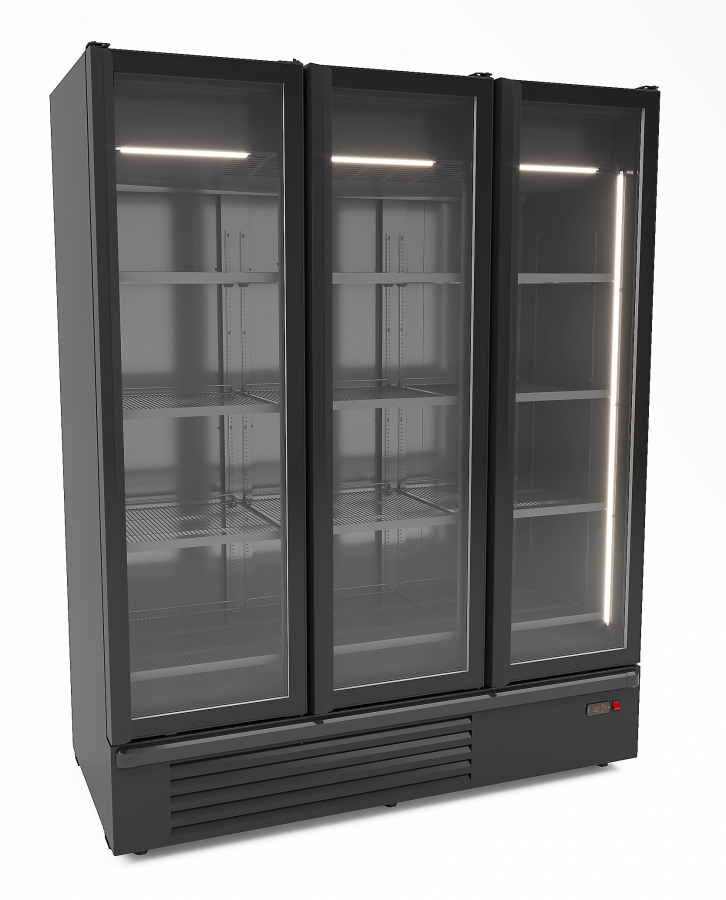 Koelkast met 3 glazen deuren zwart 1555 L, +1 tot +7 °C