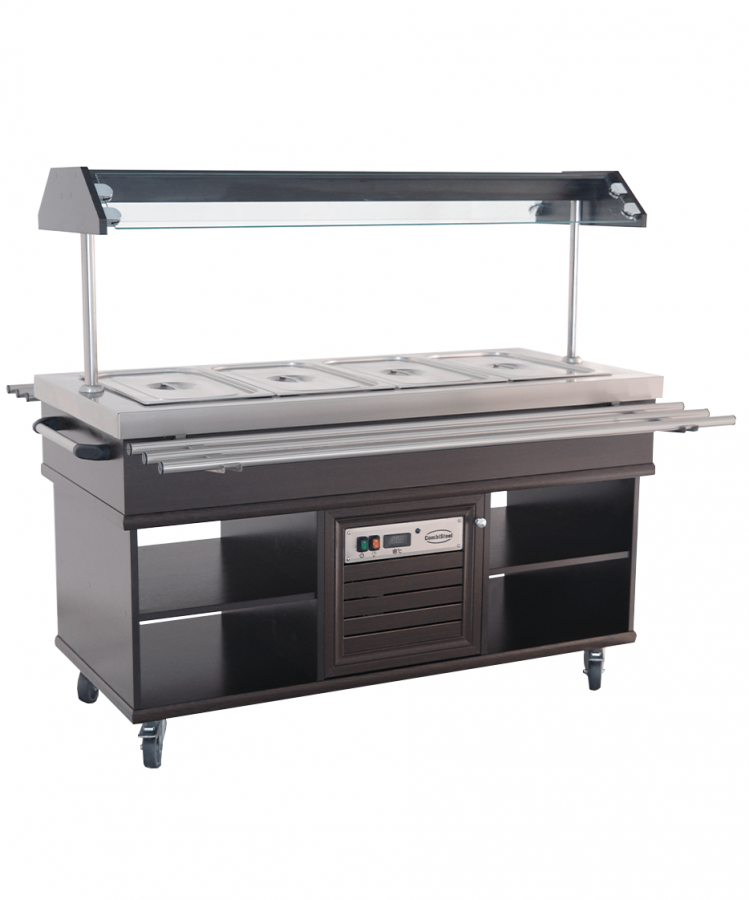 Buffet GN 4/1 gekühlt – Mahagoni, 0,35 kW, LED, Edelstahl, statisch