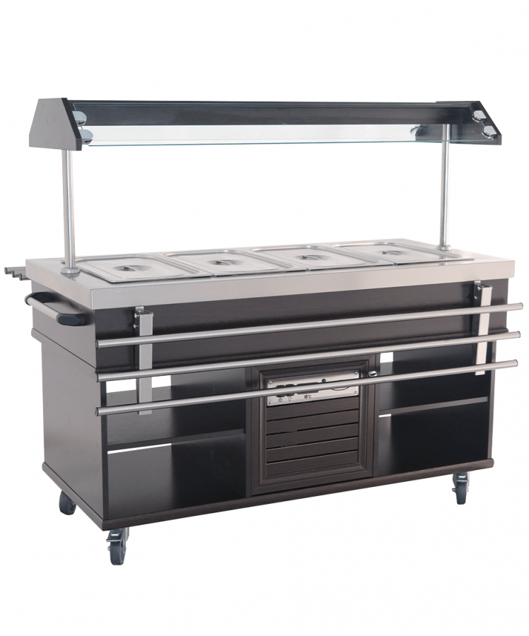 Buffet GN 4/1 gekühlt – Mahagoni, 0,35 kW, LED, Edelstahl, statisch