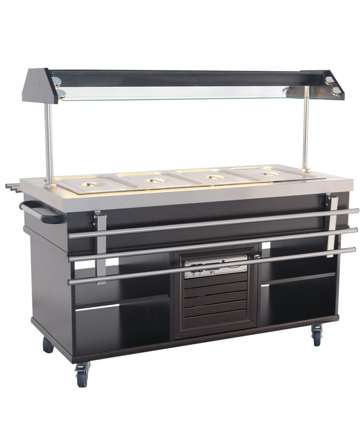 Buffet GN 4/1 gekühlt – Mahagoni, 0,35 kW, LED, Edelstahl, statisch