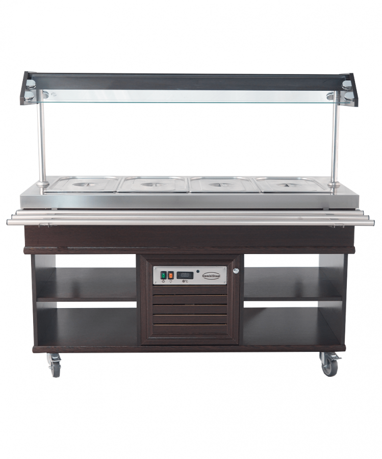 Buffet GN 4/1 gekühlt – Mahagoni, 0,35 kW, LED, Edelstahl, statisch
