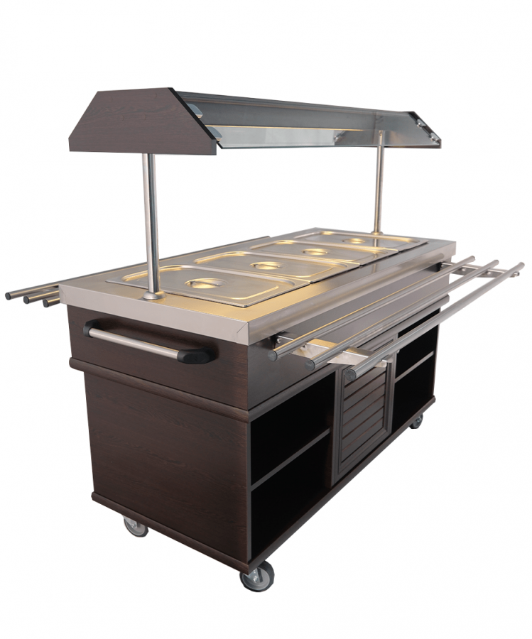 Buffet GN 4/1 gekühlt – Mahagoni, 0,35 kW, LED, Edelstahl, statisch