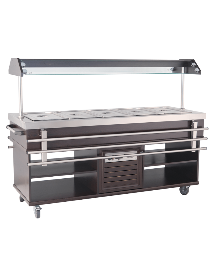 Buffet GN 5/1 gekoeld – Mahonie, statisch, LED, 0,4 kW, 5× GN 1/1