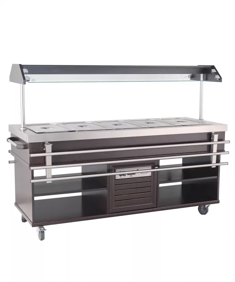 Buffet GN 5/1 gekühlt – Mahagoni, statisch, LED, 0,4 kW, 5× GN 1/1 Buffet GN 5/1 gekühlt – Mahagoni, statisch, LED, 0,4 kW, 5× GN 1/1