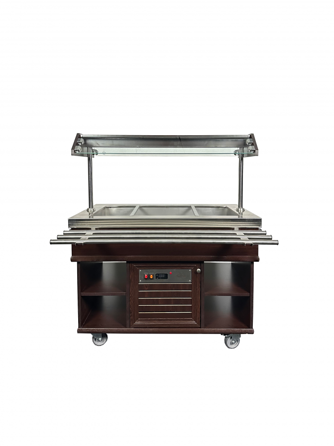 Heet buffet GN 3/1 Mahonie met LED – verwarmwagen voor 3x 1/1 GN