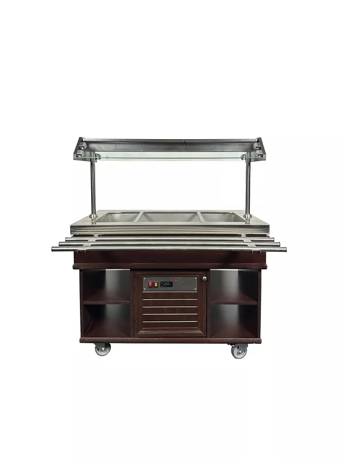 Heißes Buffet GN 3/1 Mahagoni mit LED – Wärmewagen für 3x 1/1 GN