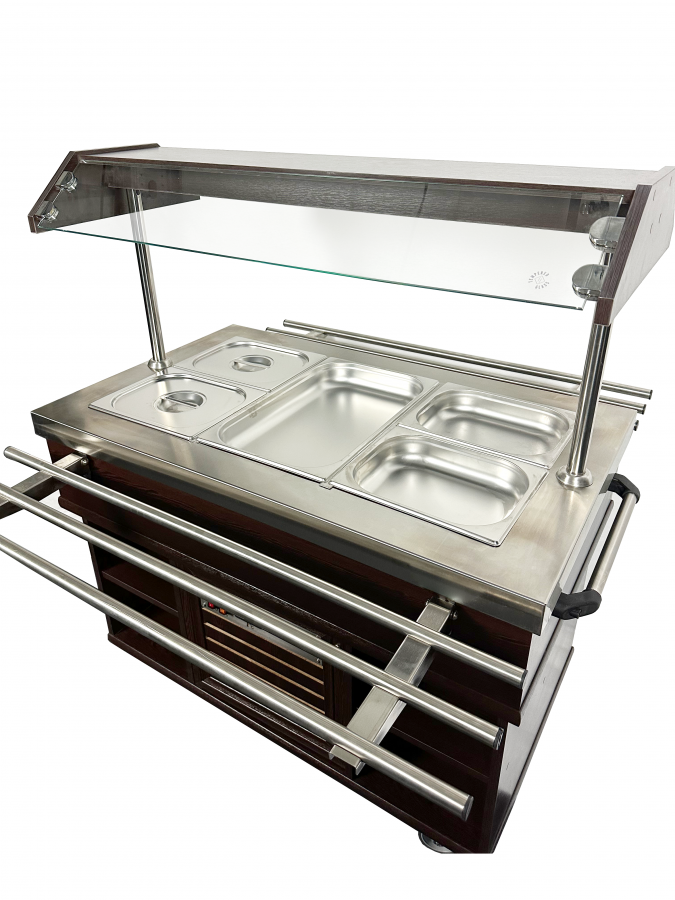 Heißes Buffet GN 3/1 Mahagoni mit LED – Wärmewagen für 3x 1/1 GN Heißes Buffet GN 3/1 Mahagoni mit LED – Wärmewagen für 3x 1/1 GN