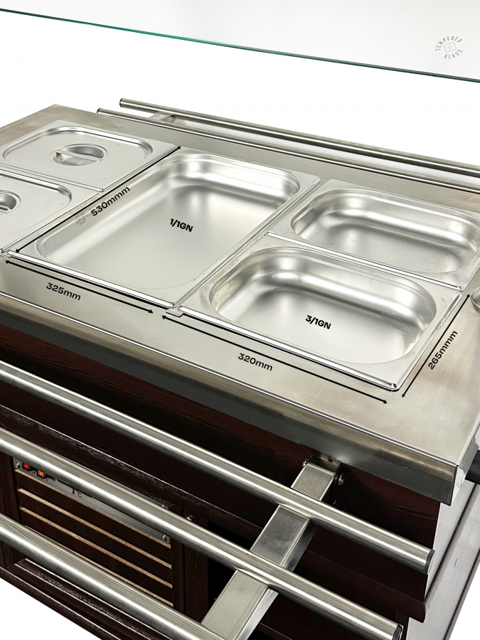 Heißes Buffet GN 3/1 Mahagoni mit LED – Wärmewagen für 3x 1/1 GN Heißes Buffet GN 3/1 Mahagoni mit LED – Wärmewagen für 3x 1/1 GN