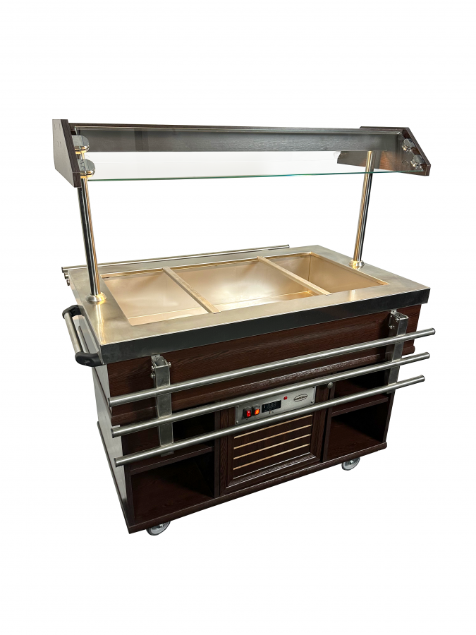 Heißes Buffet GN 3/1 Mahagoni mit LED – Wärmewagen für 3x 1/1 GN Heißes Buffet GN 3/1 Mahagoni mit LED – Wärmewagen für 3x 1/1 GN