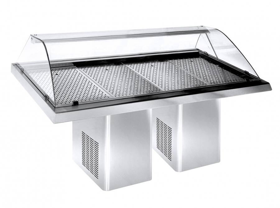 Gekoelde visvitrine 2.3 – RVS, 0,25 kW, LED, verrijdbaar