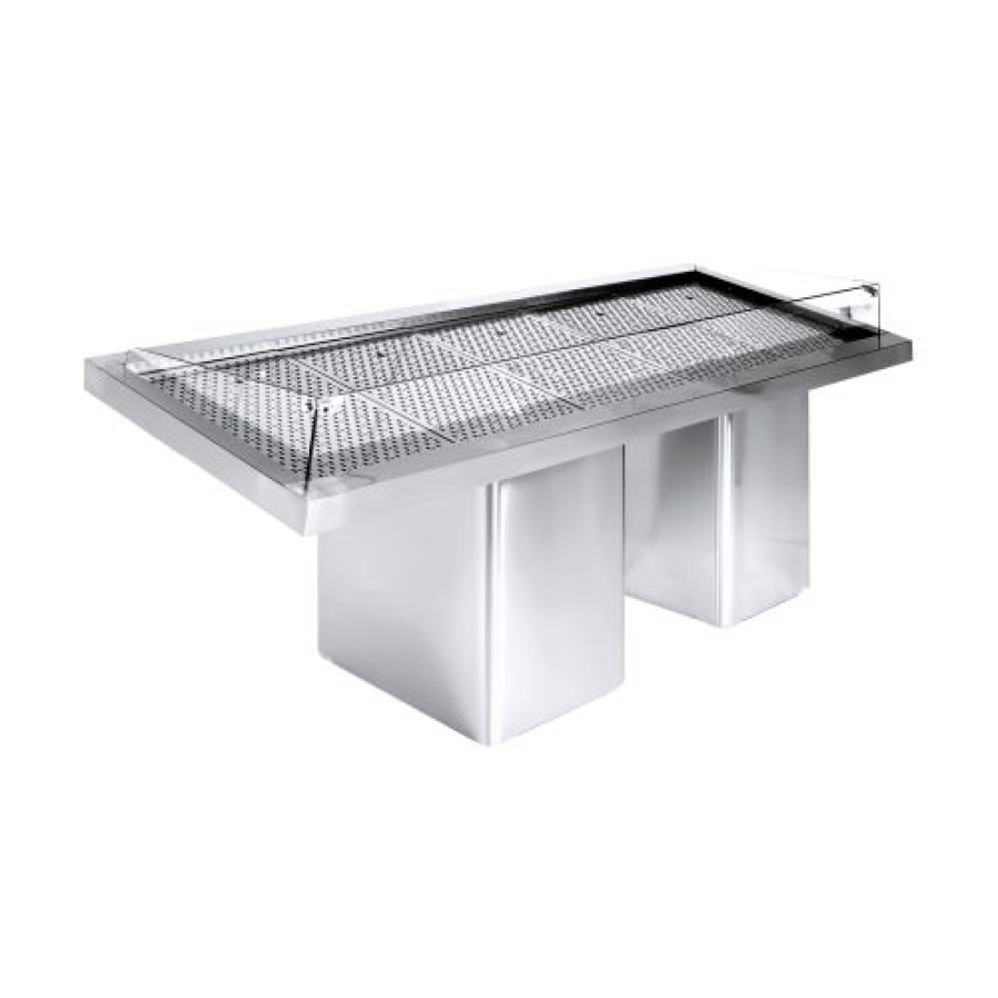Zelfbedienings viskoelvitrine 2.3 roestvrij staal, verrijdbaar, 2320 mm