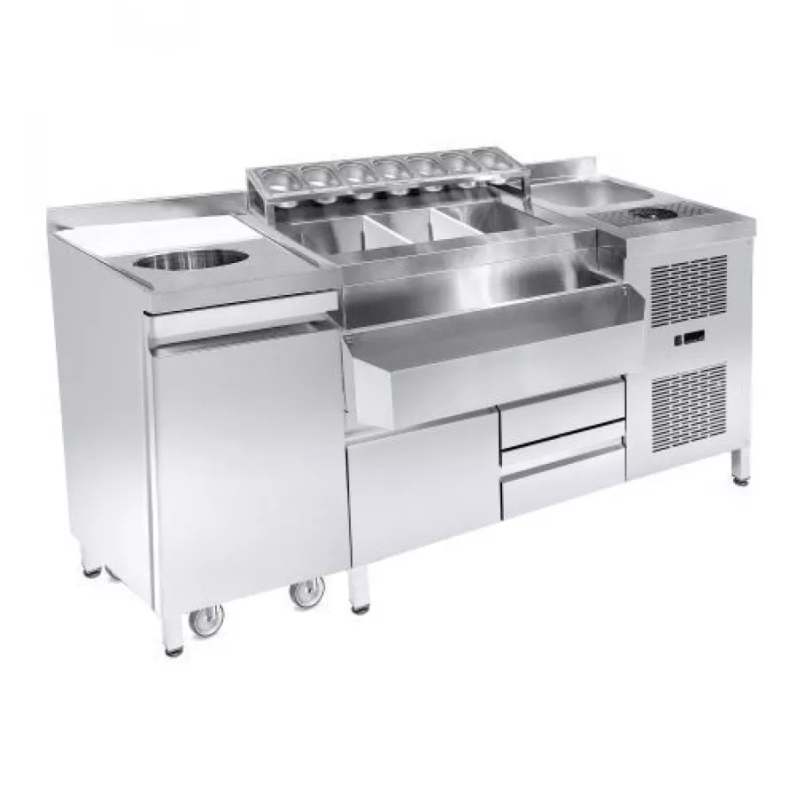 Cocktailstation mit integriertem Getränkekühltisch Cocktailstation mit integriertem Getränkekühltisch