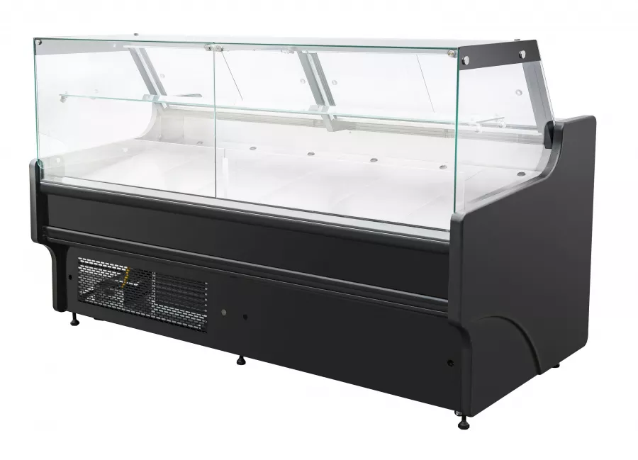 Kühlvitrine 370 l – Umluft – LED – Klappglas & Snack-Etage Kühlvitrine 370 l – Umluft – LED – Klappglas & Snack-Etage