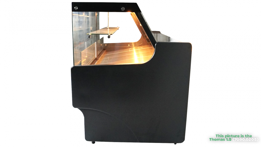 Kühlvitrine 370 l – Umluft – LED – Klappglas & Snack-Etage Kühlvitrine 370 l – Umluft – LED – Klappglas & Snack-Etage