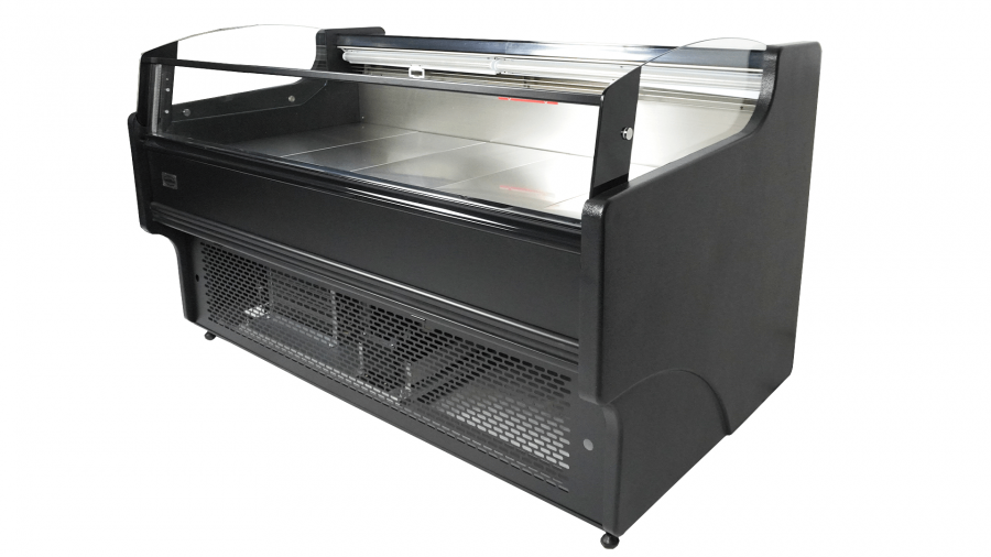 Offene Kühlvitrine 195 l – Umluft – Schwarz/Edelstahl Offene Kühlvitrine 195 l – Umluft – Schwarz/Edelstahl