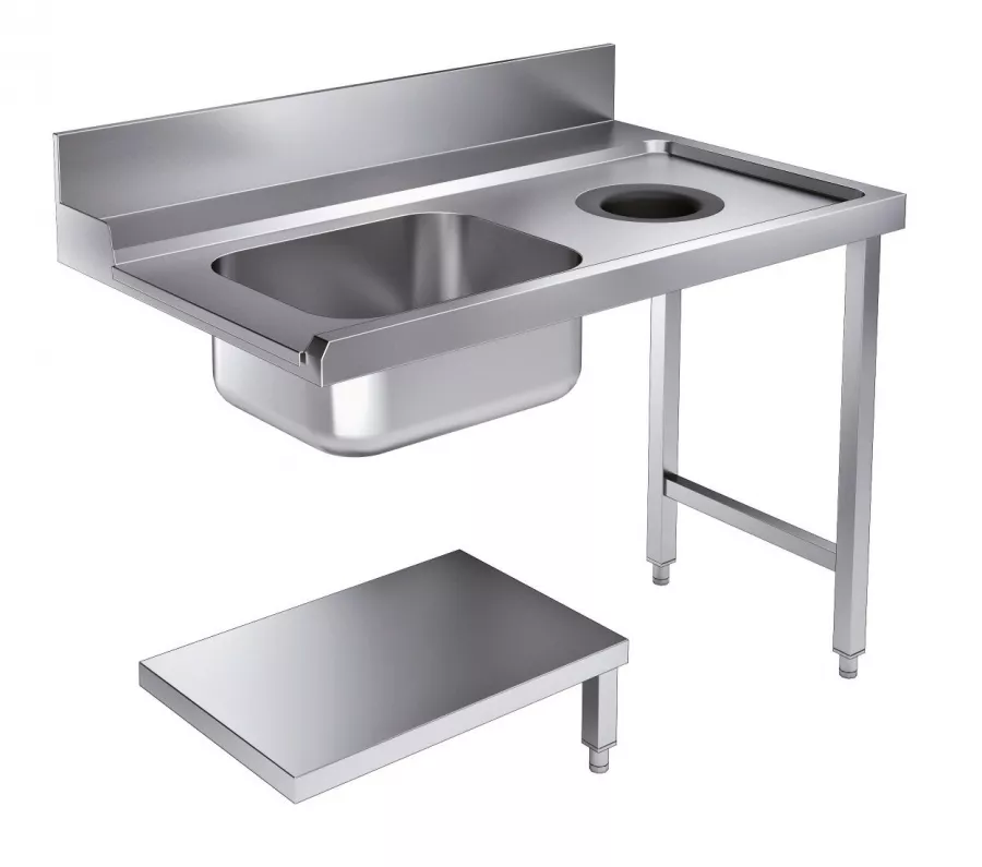 Zulauftisch 1200 Rechts mit Abfallloch – Becken links & Grundboden Zulauftisch 1200 Rechts mit Abfallloch – Becken links & Grundboden
