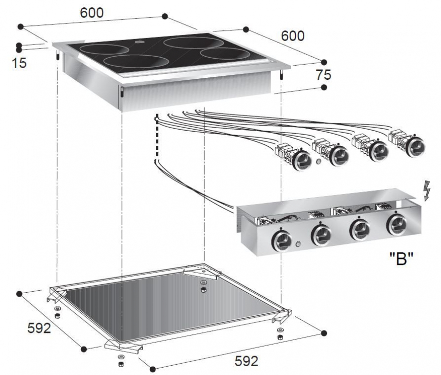 Glaskeramikherd 4 Zonen Elektro 600 mm – 400 V Glaskeramikherd 4 Zonen Elektro 600 mm – 400 V