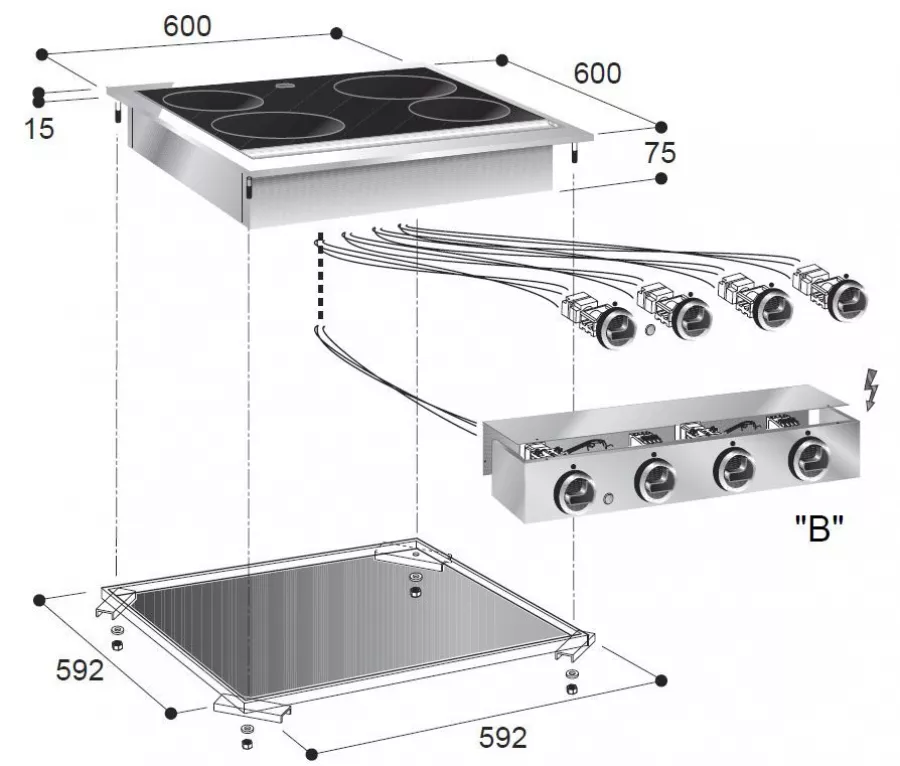 Glaskeramikherd 4 Zonen Elektro 600 mm – 400 V