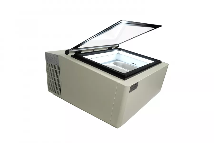 Tischmodell Speiseisvitrine Weiß Öffnet Auf Der Kundenseite