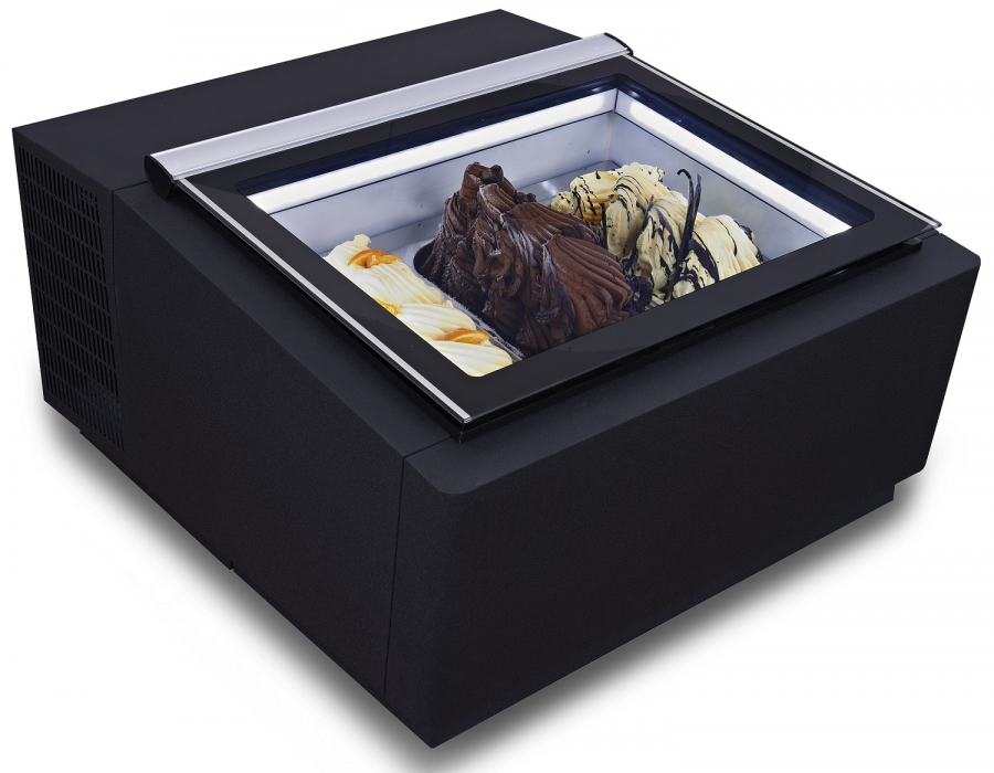 Tischmodell Speiseisvitrine Schwarzöffnet
