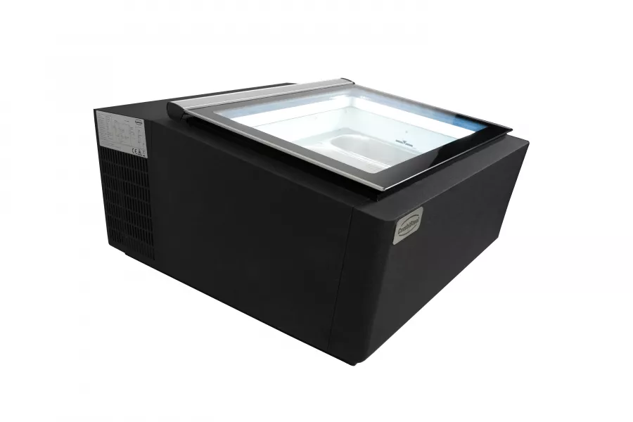 Tischmodell Speiseisvitrine Schwarz Öffnet Auf Der Kundenseite