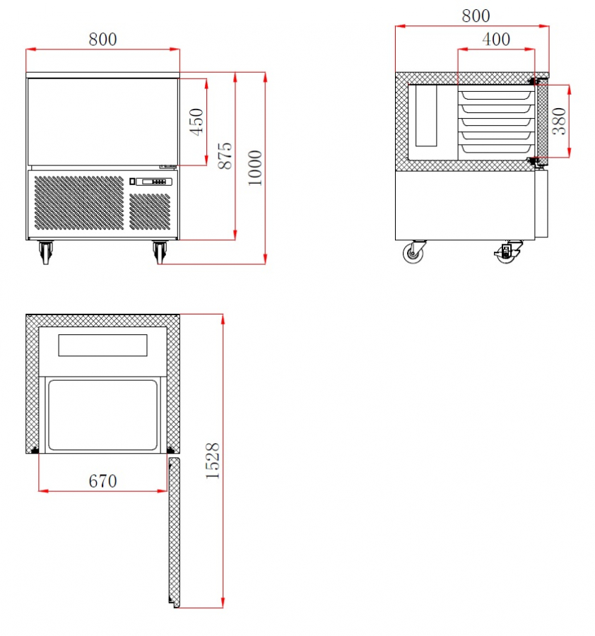 Schnellkühler 5x 1/1GN – Edelstahl – +80 °C bis -18 °C Schnellkühler 5x 1/1GN – Edelstahl – +80 °C bis -18 °C