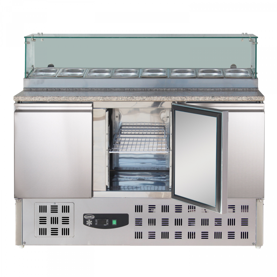 Pizzatisch mit Glas 3 Türen – Compact Line Edelstahl GN 1/1