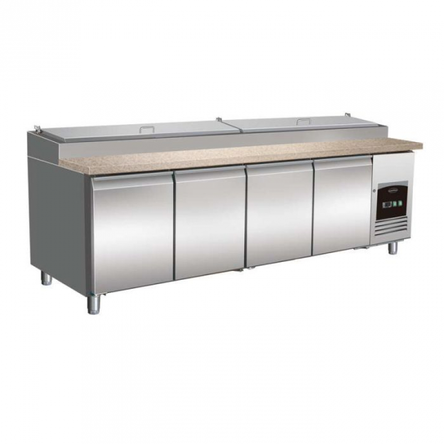 Saladette 4 Türen mit Granitplatte & 12x 1/3 GN – Profi Kühltisch
