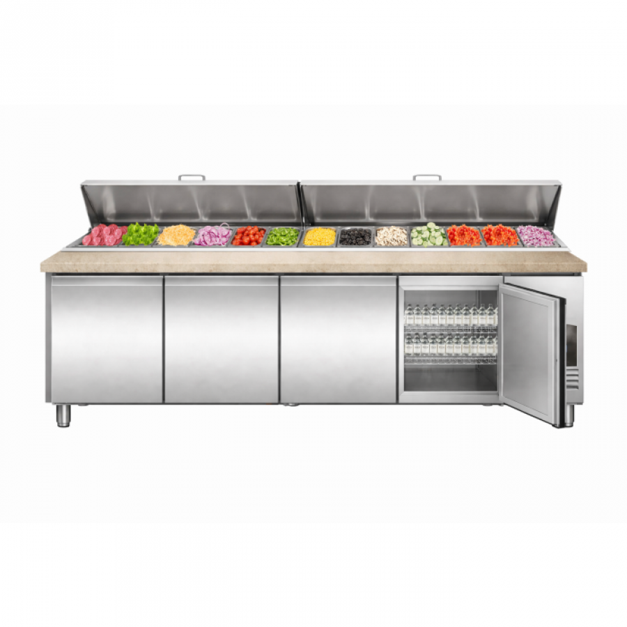 Saladette 4 Türen mit Granitplatte & 12x 1/3 GN – Profi Kühltisch