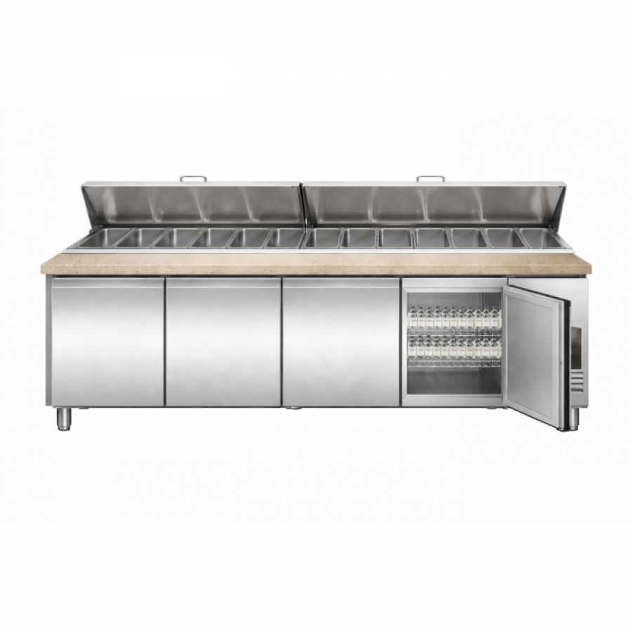 Saladette 4 Türen mit Granitplatte & 12x 1/3 GN – Profi Kühltisch