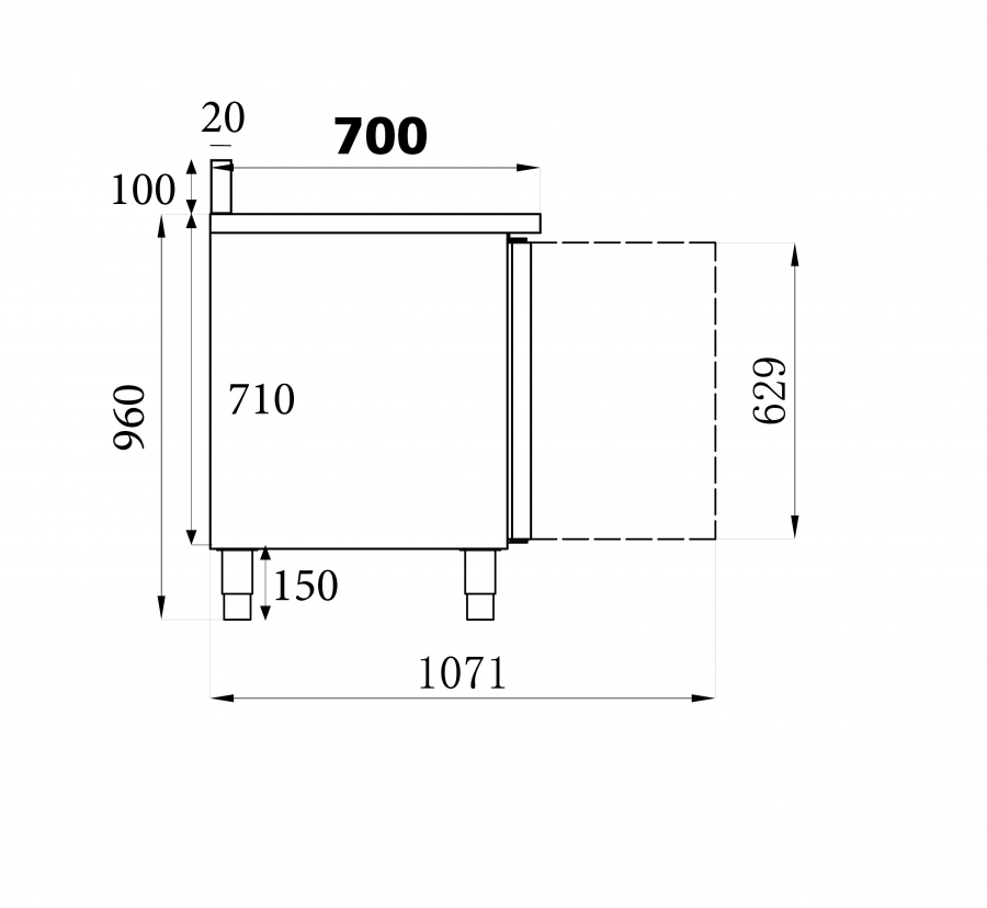 Kühltisch Aufkantung 3 Türen | 3x 1/1 GN | 1795x700x850 mm