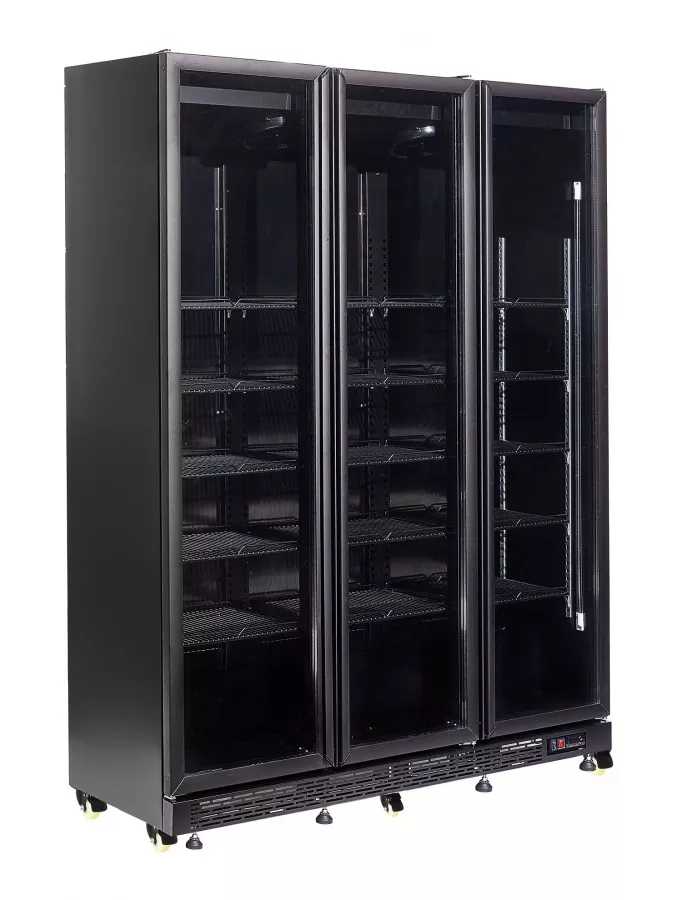 Kühlschrank mit 3 Glastüren 1200 l – Schwarz, Umluft & LED Kühlschrank mit 3 Glastüren 1200 l – Schwarz, Umluft & LED